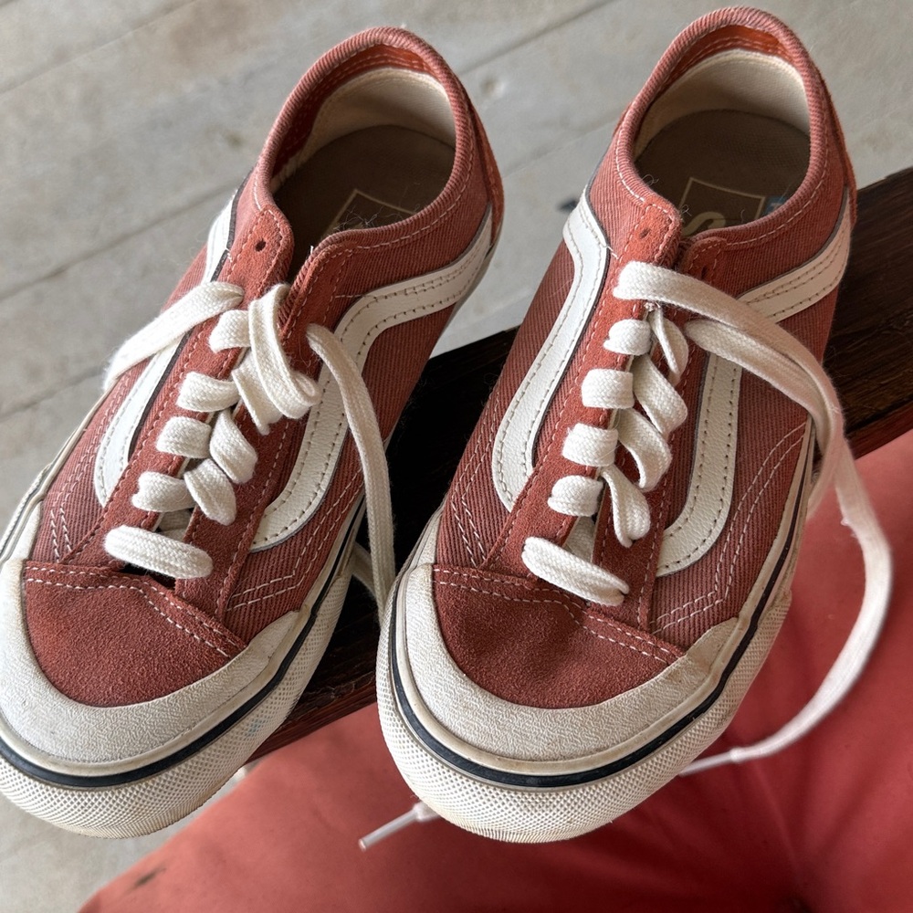 Vans Women's Brick Red and White Sneakers